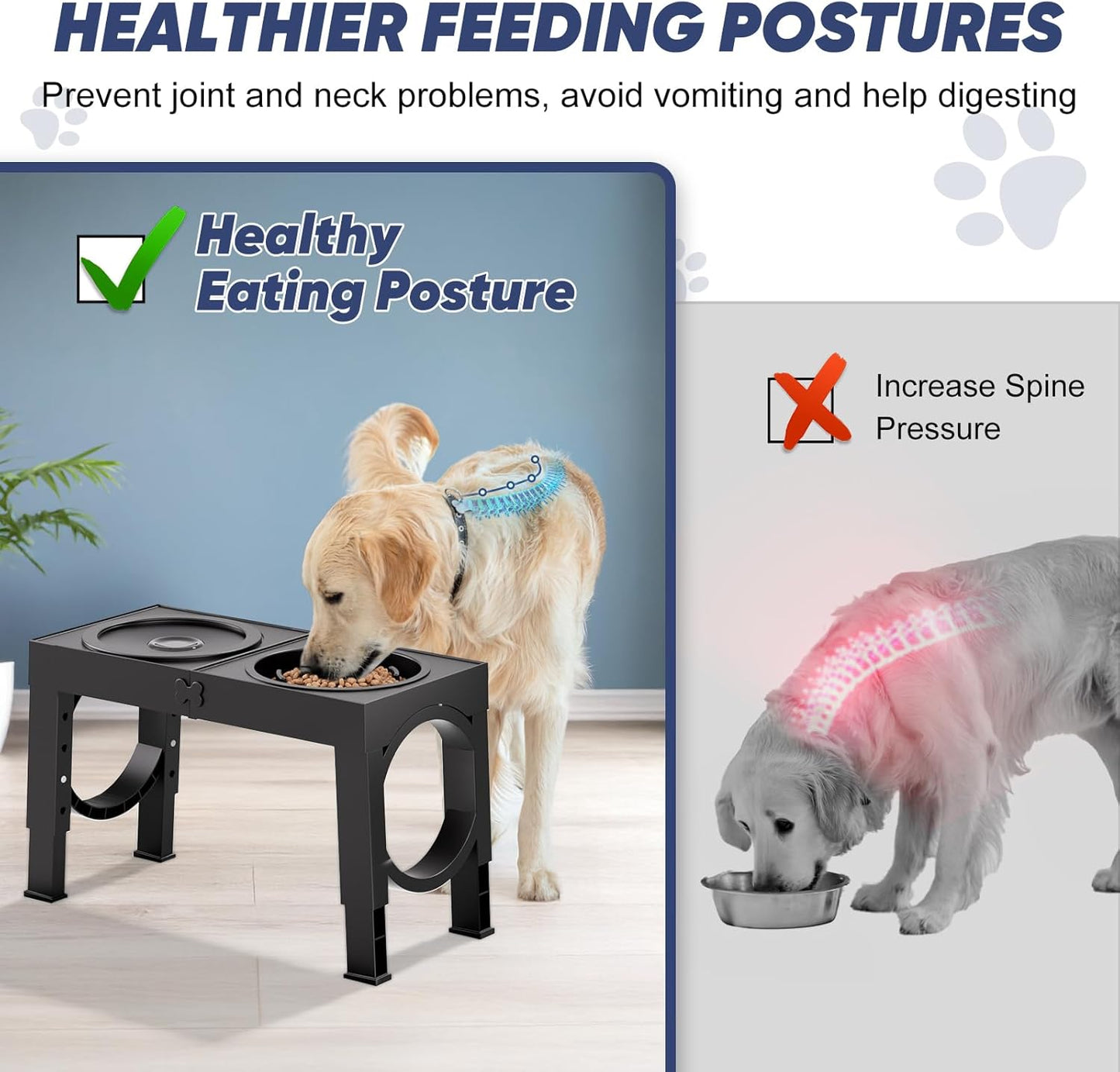 Slow Feeder Dog Bowl Elevated Food and Water Bowl Stand for Large Medium Sized Dog, 4 Heights Adjustable, Non-Slip, Durable, Prevents Bloating & Improves Digestion for Dogs