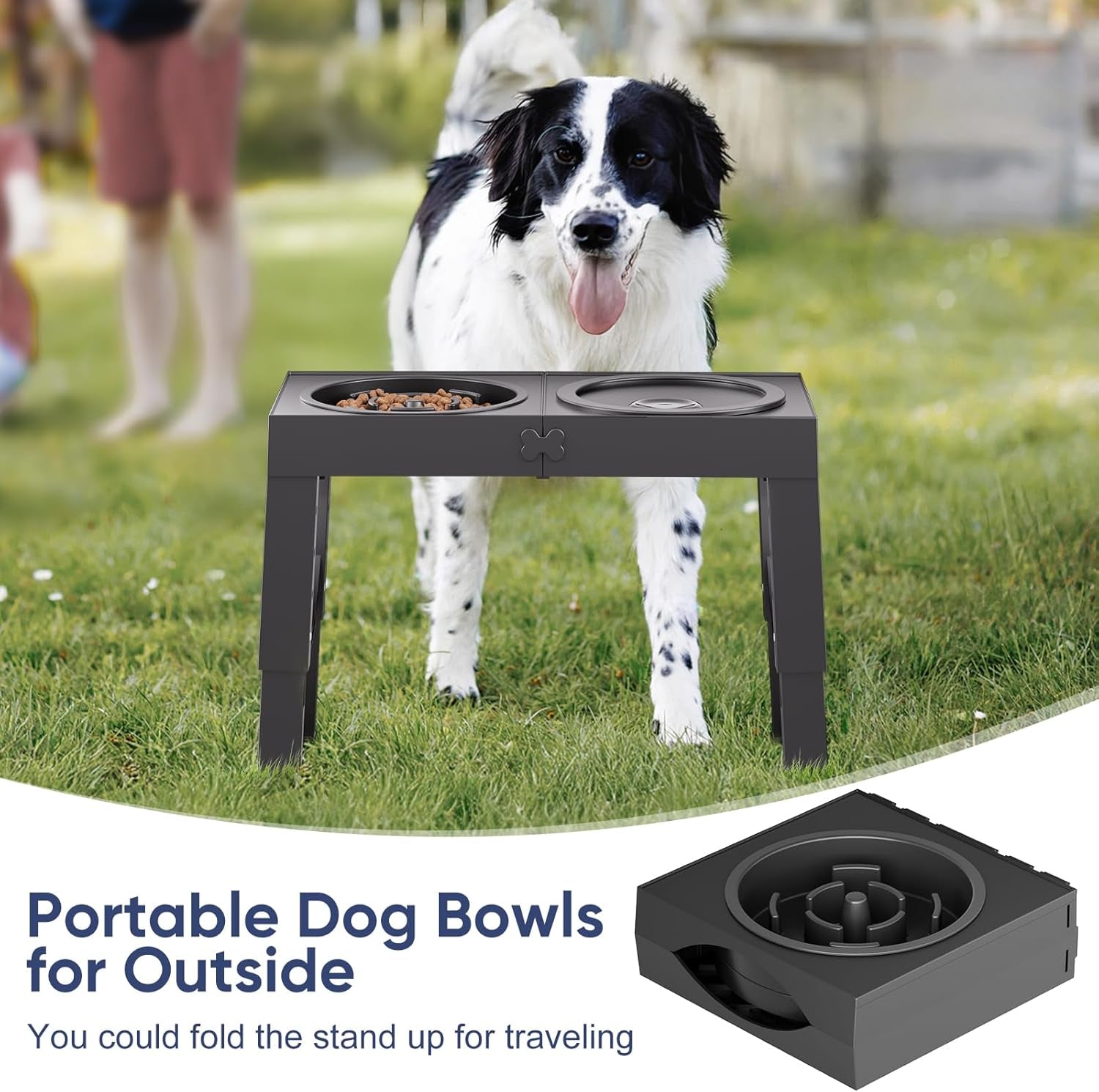Slow Feeder Dog Bowl Elevated Food and Water Bowl Stand for Large Medium Sized Dog, 4 Heights Adjustable, Non-Slip, Durable, Prevents Bloating & Improves Digestion for Dogs