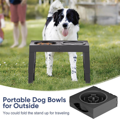 Slow Feeder Dog Bowl Elevated Food and Water Bowl Stand for Large Medium Sized Dog, 4 Heights Adjustable, Non-Slip, Durable, Prevents Bloating & Improves Digestion for Dogs