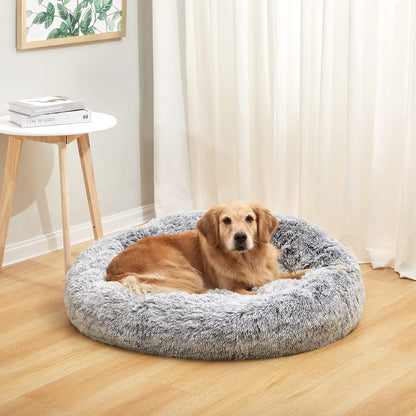 Calming Donut Dog Bed, 36 Inches round Fluffy for Large Dogs, Anti-Anxiety Plush, Machine Washable (Dark Grey, Large)