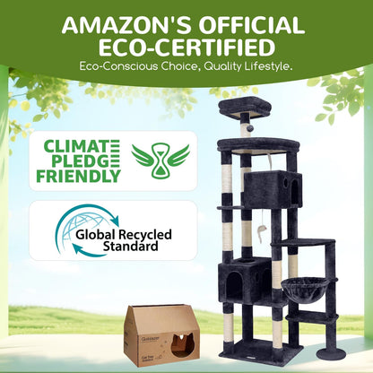 Giant Cat Tree, 83 Inch Cat Tree for Indoor Cats Large Adult, XXL Cat Tower with 9 Scratching Posts for 20Lb+ Heavy Duty Large Adult Cats, F83, Dark Grey