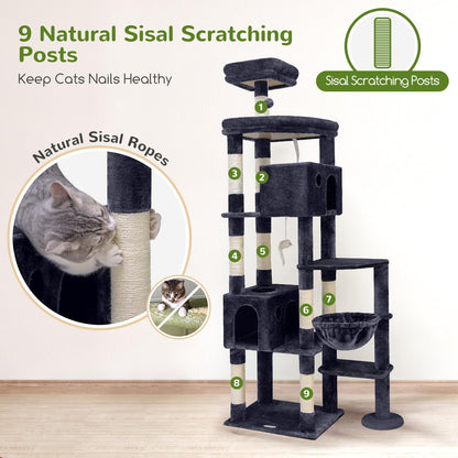Giant Cat Tree, 83 Inch Cat Tree for Indoor Cats Large Adult, XXL Cat Tower with 9 Scratching Posts for 20Lb+ Heavy Duty Large Adult Cats, F83, Dark Grey