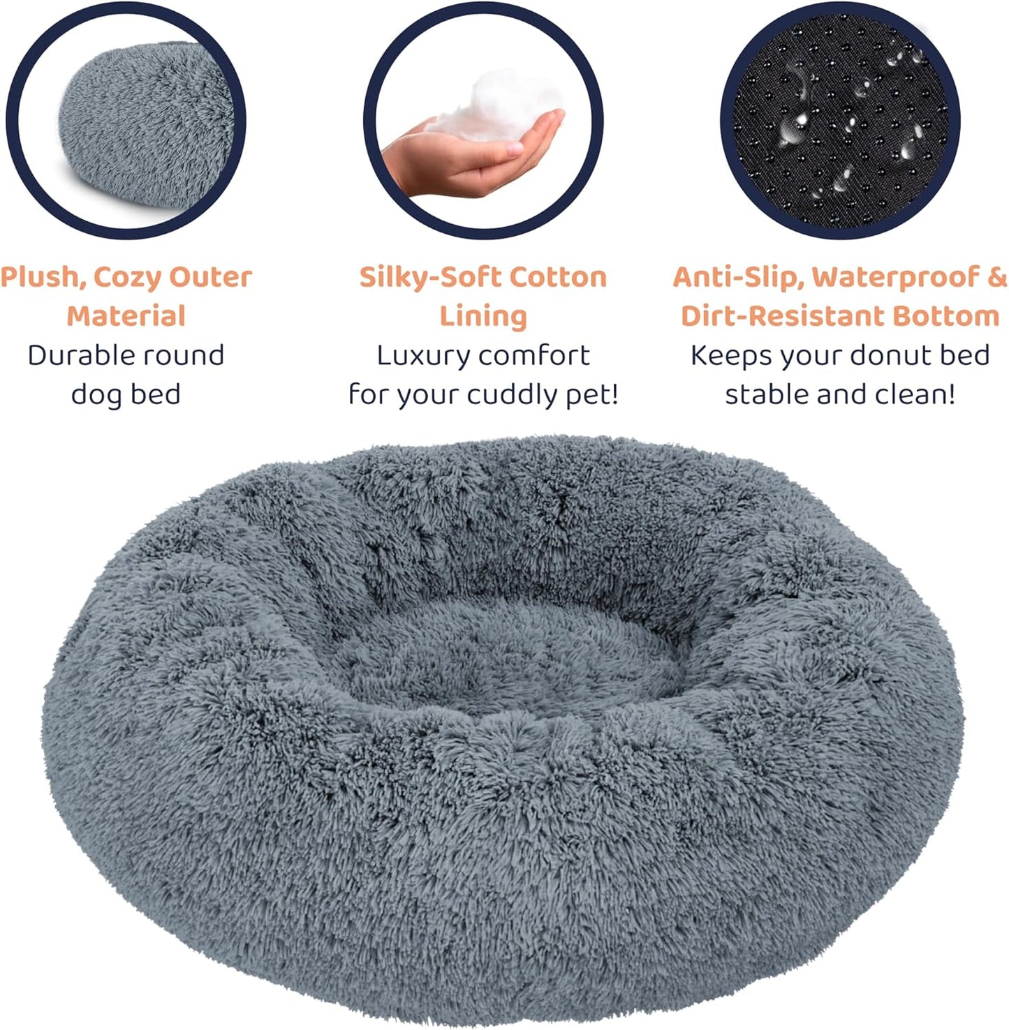 Donut Dog Bed - Premium Comfort for Anxiety Relief - Fluffy & Calming Design with Ultra-Plush Support | Cozy round Dog Bed with Super Soft Circle Style (Size S Dark Grey)