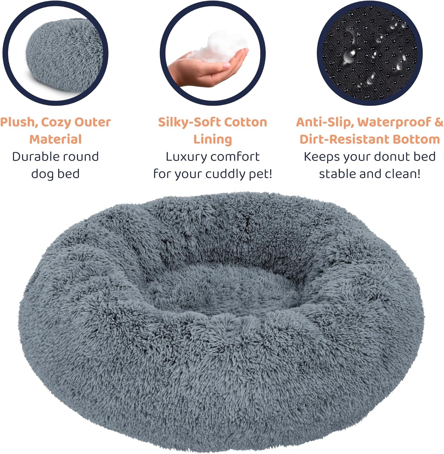 Donut Dog Bed - Premium Comfort for Anxiety Relief - Fluffy & Calming Design with Ultra-Plush Support | Cozy round Dog Bed with Super Soft Circle Style (Size S Dark Grey)