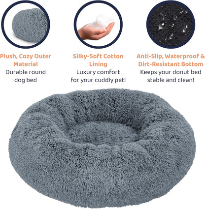 Donut Dog Bed - Premium Comfort for Anxiety Relief - Fluffy & Calming Design with Ultra-Plush Support | Cozy round Dog Bed with Super Soft Circle Style (Size S Dark Grey)