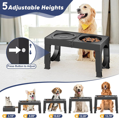 Slow Feeder Dog Bowl Elevated Food and Water Bowl Stand for Large Medium Sized Dog, 4 Heights Adjustable, Non-Slip, Durable, Prevents Bloating & Improves Digestion for Dogs