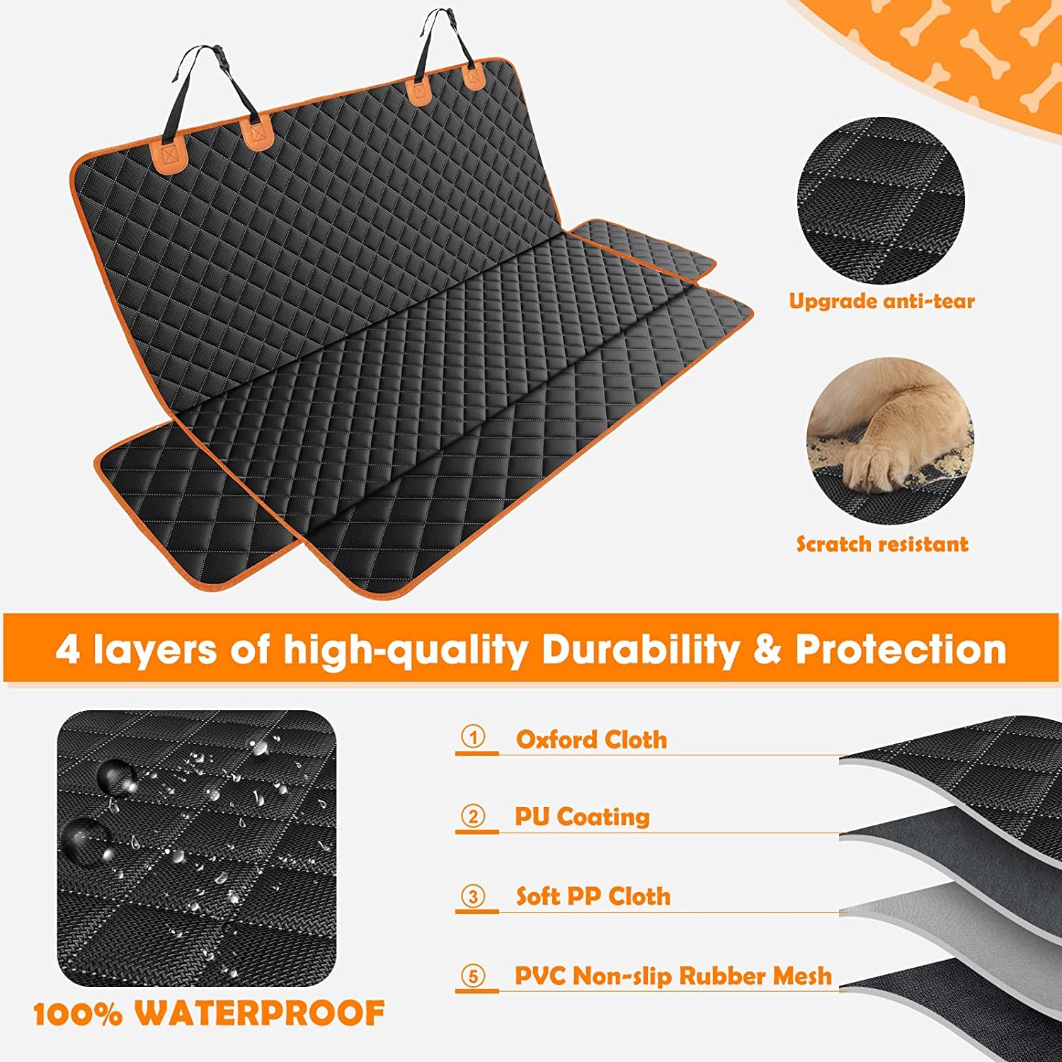 Dog Seat Cover for Back Seat Waterproof Dog Seat Covers for Cars, Car Seat Protector for Dogs, Nonslip Back Seat Cover for Trucks & SUV