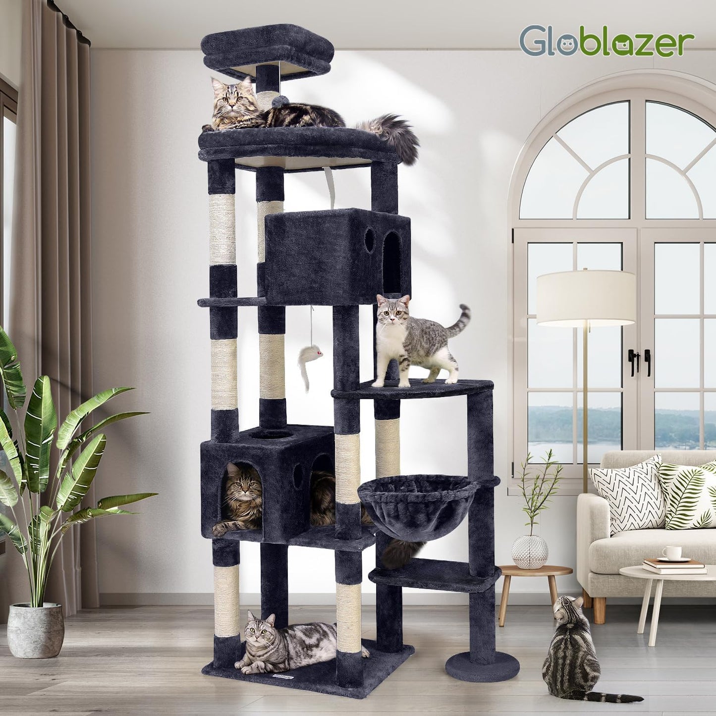 Giant Cat Tree, 83 Inch Cat Tree for Indoor Cats Large Adult, XXL Cat Tower with 9 Scratching Posts for 20Lb+ Heavy Duty Large Adult Cats, F83, Dark Grey