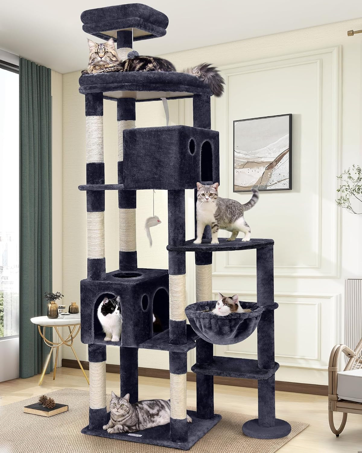 Giant Cat Tree, 83 Inch Cat Tree for Indoor Cats Large Adult, XXL Cat Tower with 9 Scratching Posts for 20Lb+ Heavy Duty Large Adult Cats, F83, Dark Grey