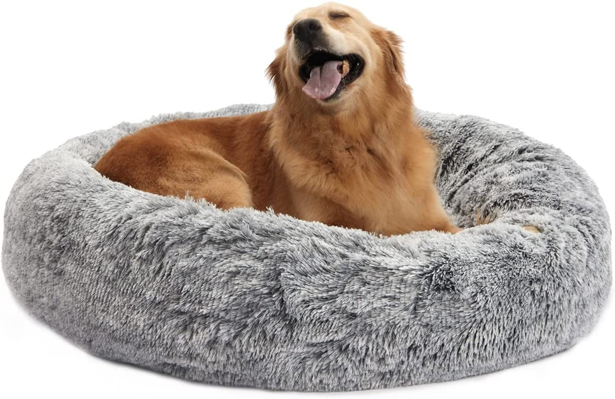 Calming Donut Dog Bed, 36 Inches round Fluffy for Large Dogs, Anti-Anxiety Plush, Machine Washable (Dark Grey, Large)