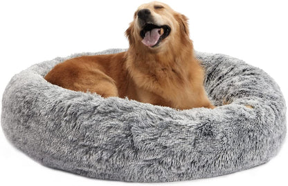 Calming Donut Dog Bed, 36 Inches round Fluffy for Large Dogs, Anti-Anxiety Plush, Machine Washable (Dark Grey, Large)