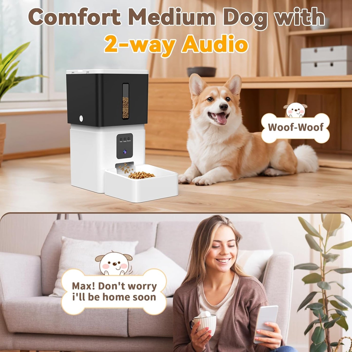 Automatic Dog Feeder with Camera: 8L/33 Cups 5G Wifi Timed Food Dispenser for Medium Dogs - 1080P HD Night Vision Video Recording 2-Way Audio APP Control