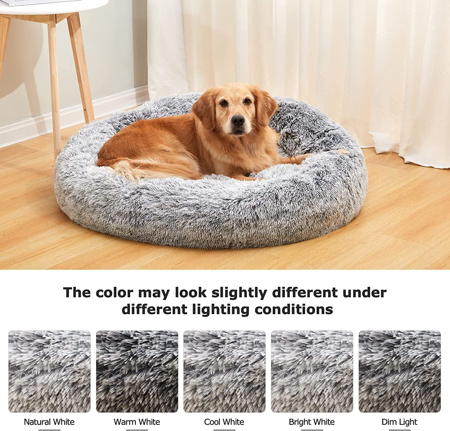 Calming Donut Dog Bed, 36 Inches round Fluffy for Large Dogs, Anti-Anxiety Plush, Machine Washable (Dark Grey, Large)