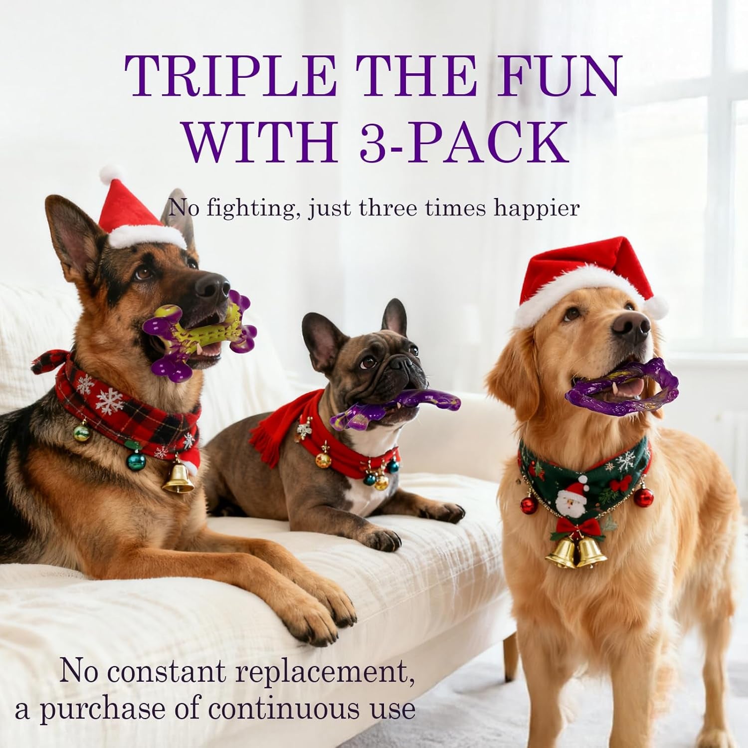 Tough Dog Toys for Aggressive Chewers 3 Pack, Indestructible Dog Toy for Large Dogs, Bacon Flavored, Keeps Dogs Busy