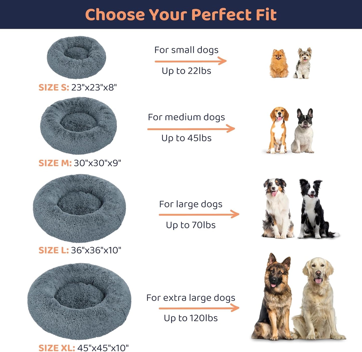 Donut Dog Bed - Premium Comfort for Anxiety Relief - Fluffy & Calming Design with Ultra-Plush Support | Cozy round Dog Bed with Super Soft Circle Style (Size S Dark Grey)