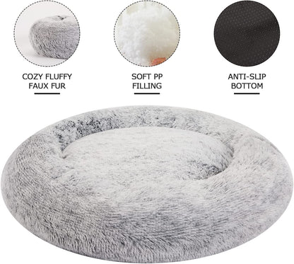 Calming Donut Dog Bed, 36 Inches round Fluffy for Large Dogs, Anti-Anxiety Plush, Machine Washable (Dark Grey, Large)