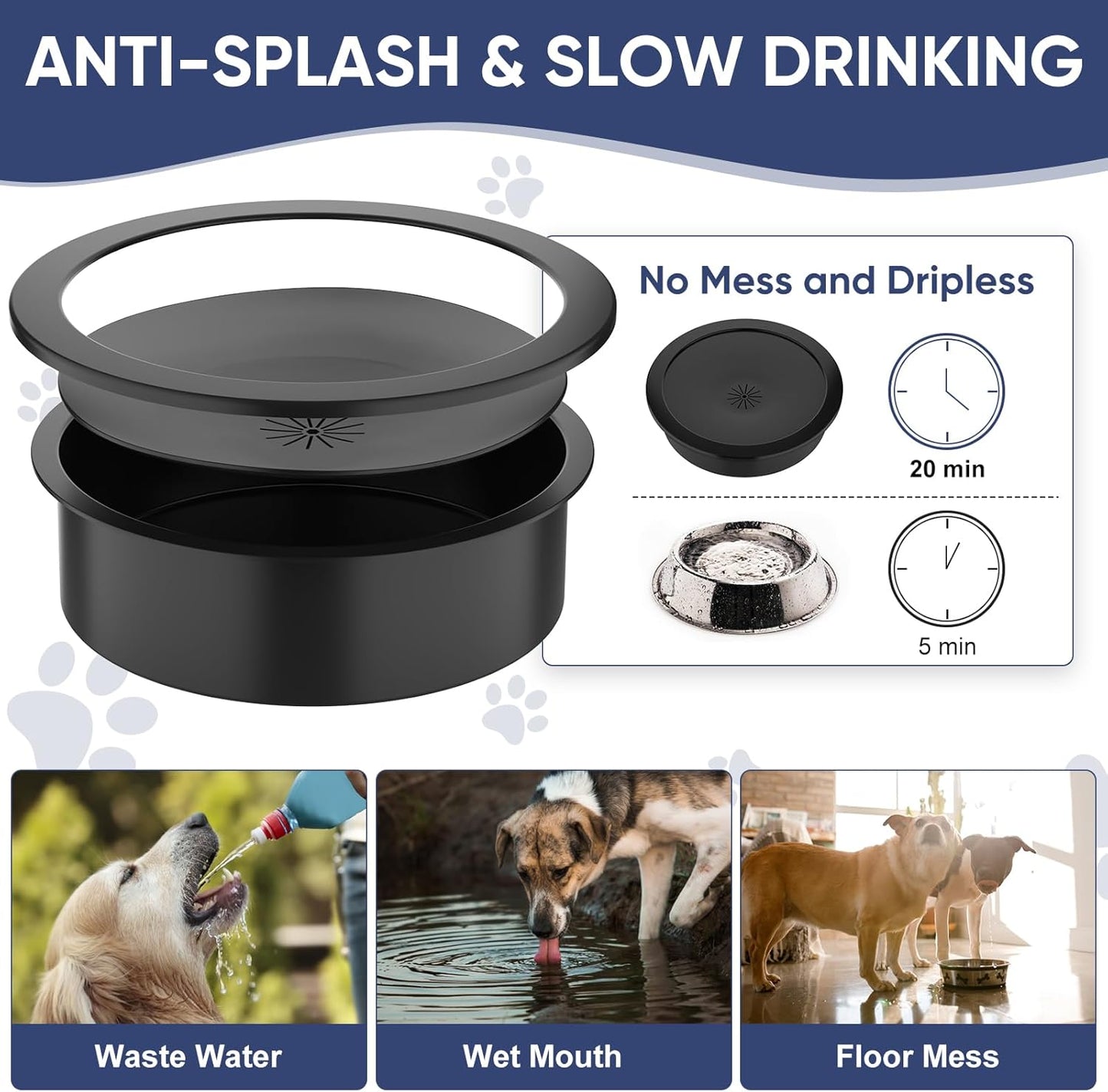 Slow Feeder Dog Bowl Elevated Food and Water Bowl Stand for Large Medium Sized Dog, 4 Heights Adjustable, Non-Slip, Durable, Prevents Bloating & Improves Digestion for Dogs