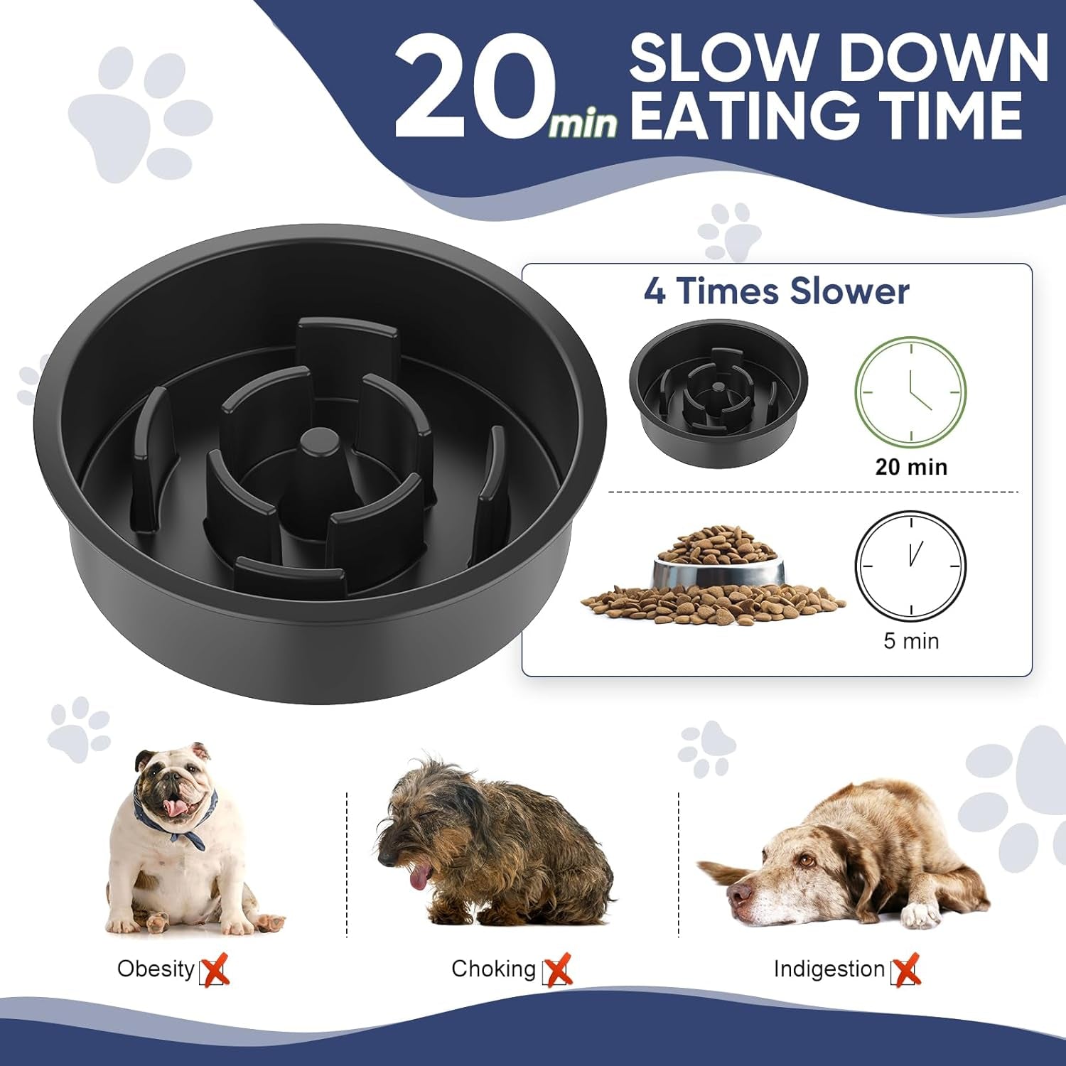 Slow Feeder Dog Bowl Elevated Food and Water Bowl Stand for Large Medium Sized Dog, 4 Heights Adjustable, Non-Slip, Durable, Prevents Bloating & Improves Digestion for Dogs
