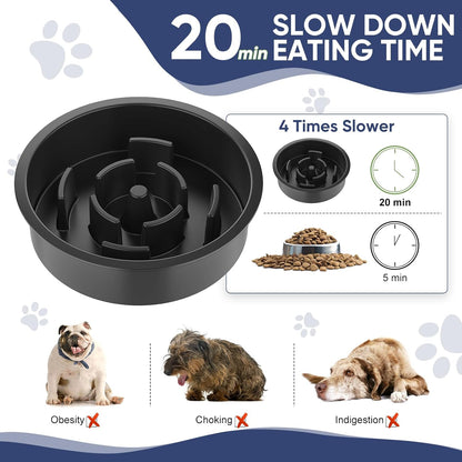 Slow Feeder Dog Bowl Elevated Food and Water Bowl Stand for Large Medium Sized Dog, 4 Heights Adjustable, Non-Slip, Durable, Prevents Bloating & Improves Digestion for Dogs