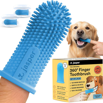 Dog Toothbrush, 360 Dog Tooth Brushing Kit, Finger Toothbrush, Cat Tooth Brush, Teeth Cleaning, Pet Tooth Brush for Small & Large Pets, Pet Toothpaste Not Included, 2-Pack Blue