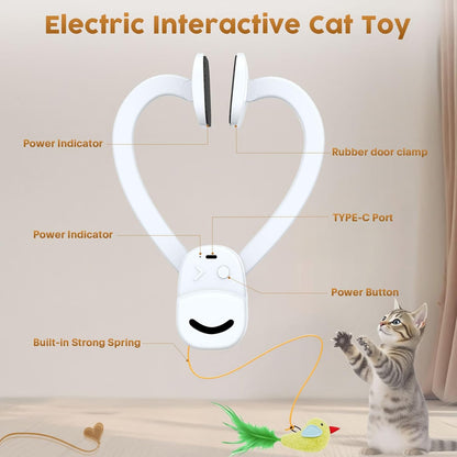 Interactive Cat Toys for Indoor Cats: Automatic Flying Bird Feather Wand Chase Exercise Enrichment Stimulation, USB Rechargeable Durable Safe Hanging Toy for Bored Kittens Adult Multi Cat Households