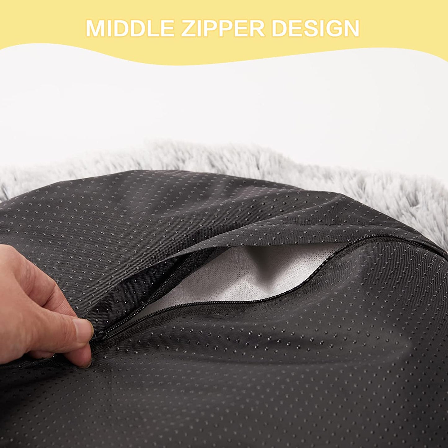 Calming Donut Dog Bed, 36 Inches round Fluffy for Large Dogs, Anti-Anxiety Plush, Machine Washable (Dark Grey, Large)