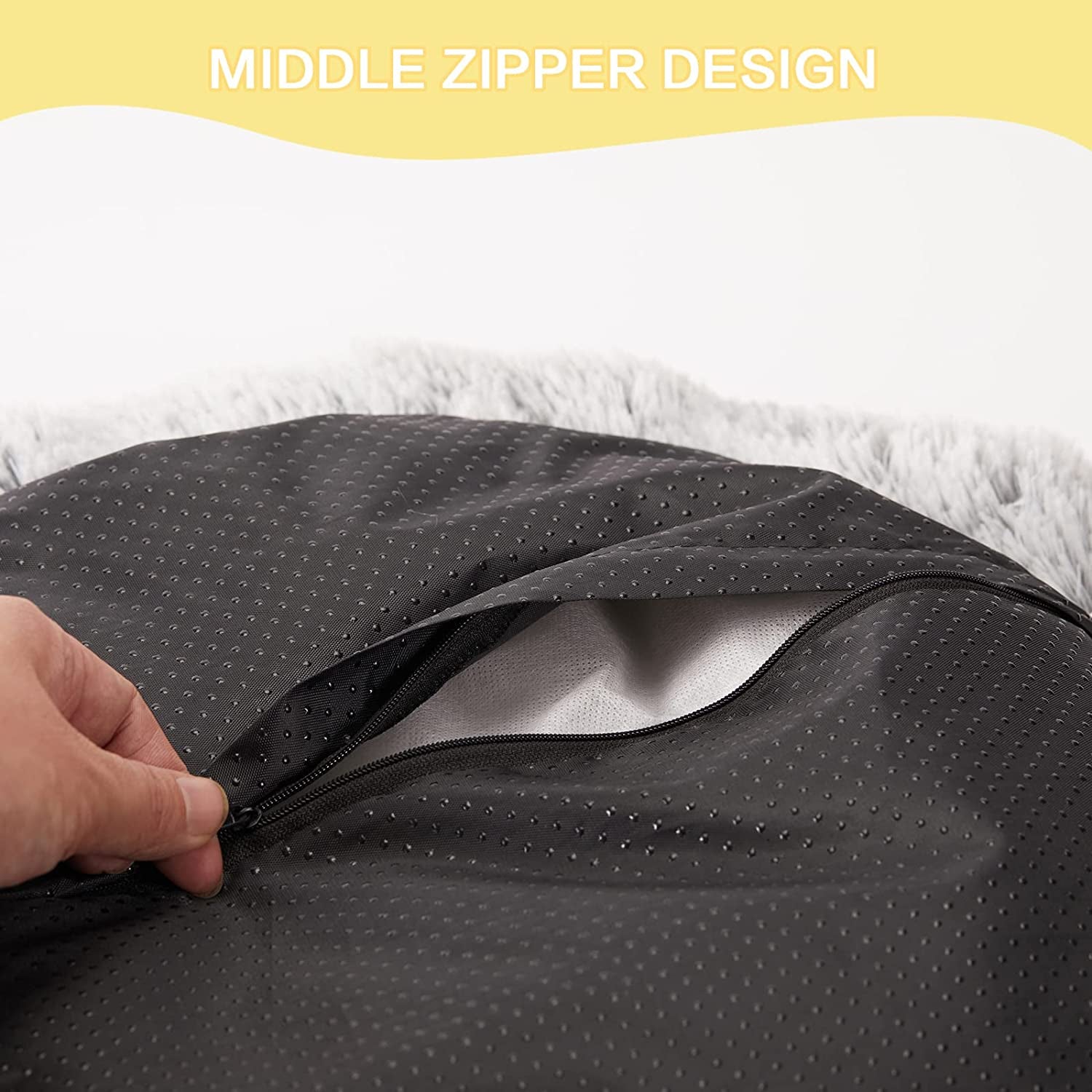 Calming Donut Dog Bed, 36 Inches round Fluffy for Large Dogs, Anti-Anxiety Plush, Machine Washable (Dark Grey, Large)