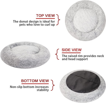 Calming Donut Dog Bed, 36 Inches round Fluffy for Large Dogs, Anti-Anxiety Plush, Machine Washable (Dark Grey, Large)