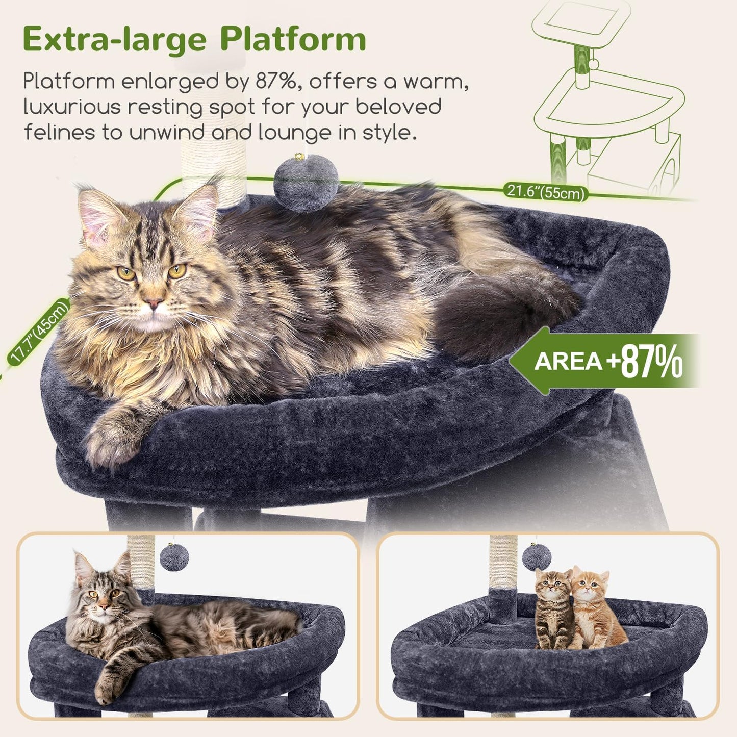 Giant Cat Tree, 83 Inch Cat Tree for Indoor Cats Large Adult, XXL Cat Tower with 9 Scratching Posts for 20Lb+ Heavy Duty Large Adult Cats, F83, Dark Grey